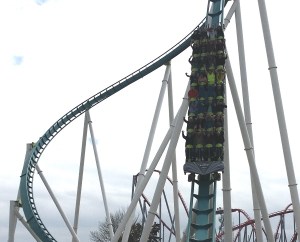 Fury 325 Dives Under Bridge - Carowinds Giga Roller Coaster - sm